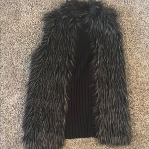 Adrianna Papell Black and Gray Faux Fur Vest